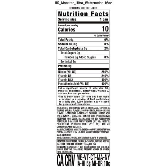 Monster Energy Ultra Watermelon, 16 Fl Oz