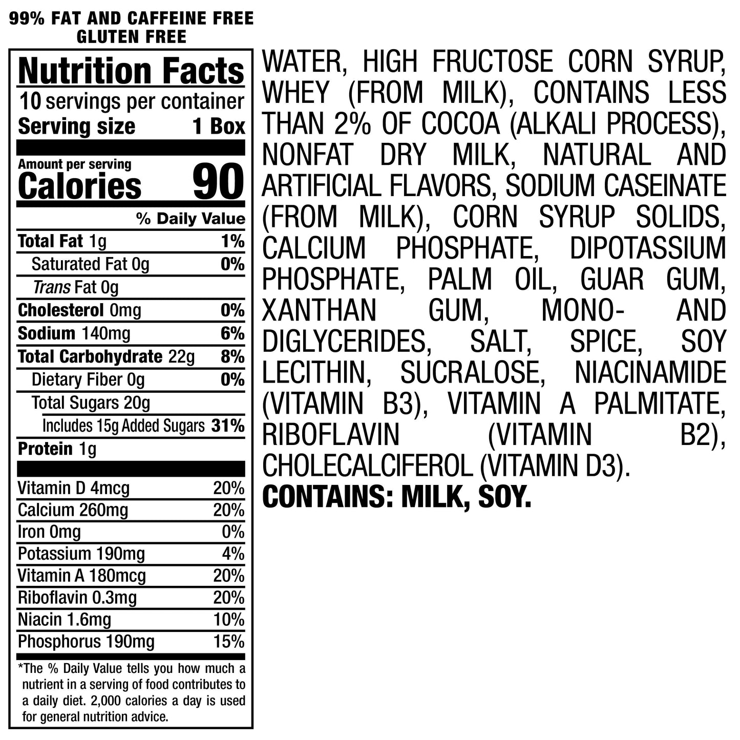 Yoo-hoo Gluten Free Chocolate 1% Dairy Milk, 6.5 fl oz, 10 Pack