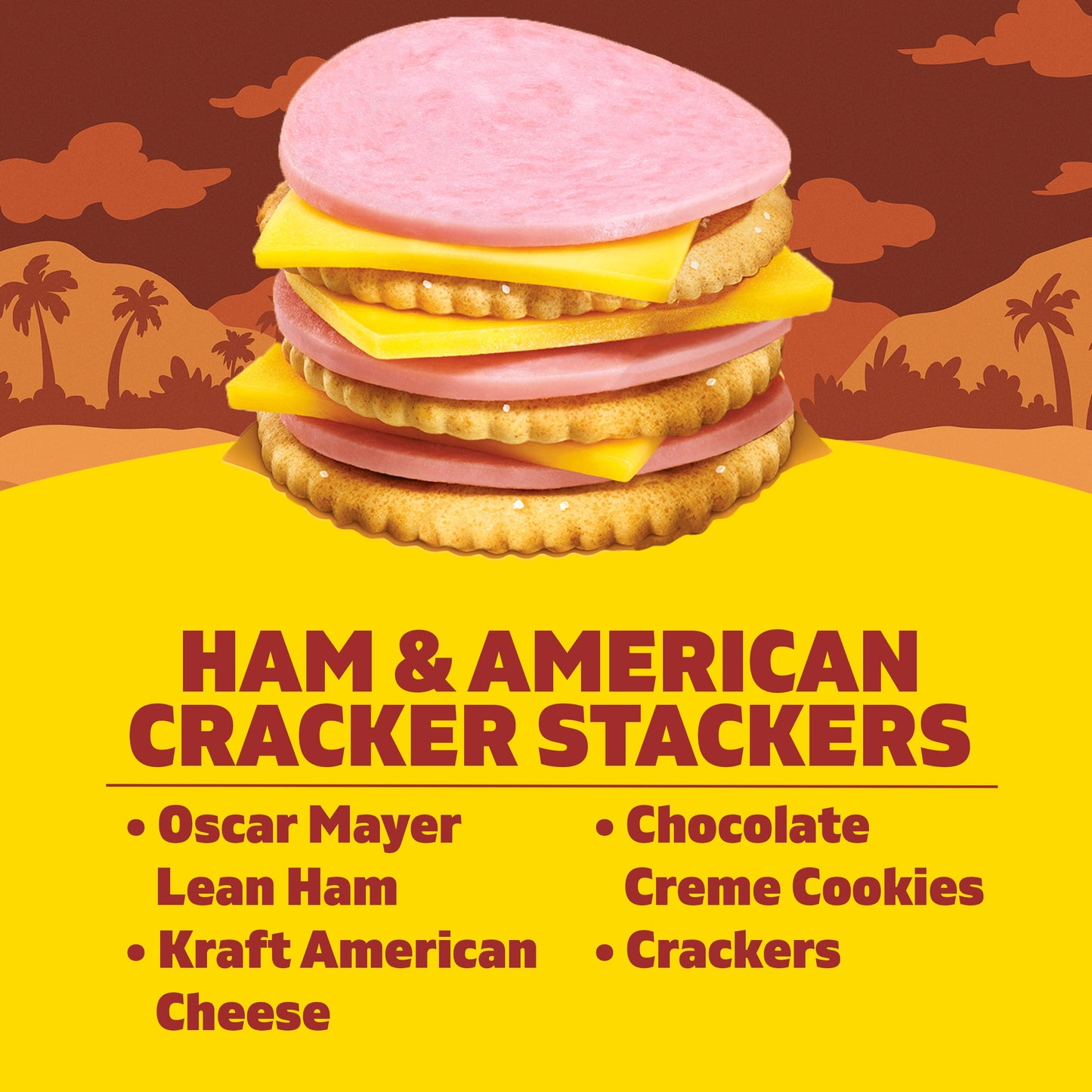 Lunchables Ham & American Cheese Cracker Stackers Kids Lunch Snack, 3.2 oz Tray