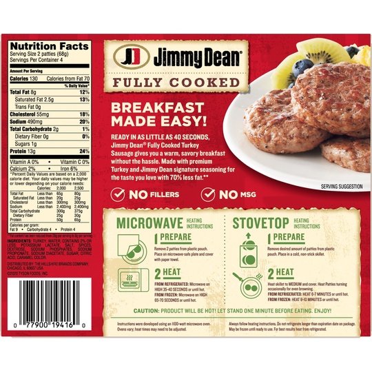 Jimmy Dean Fully Cooked Turkey Sausage Patties, 8 Count