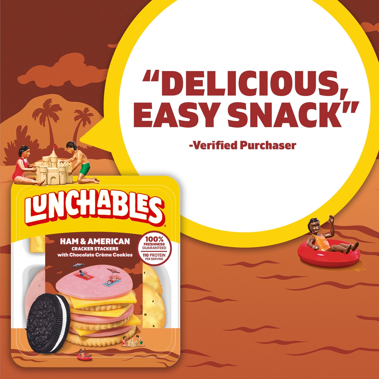 Lunchables Ham & American Cheese Cracker Stackers Kids Lunch Snack, 3.2 oz Tray