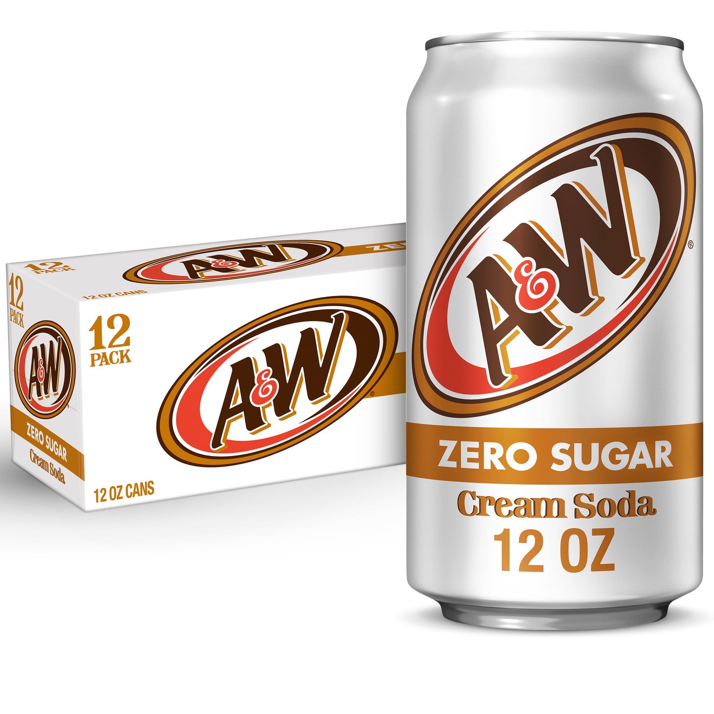 A&W Cream Soda Zero Sugar, 12 fl oz, 12 Pack Cans
