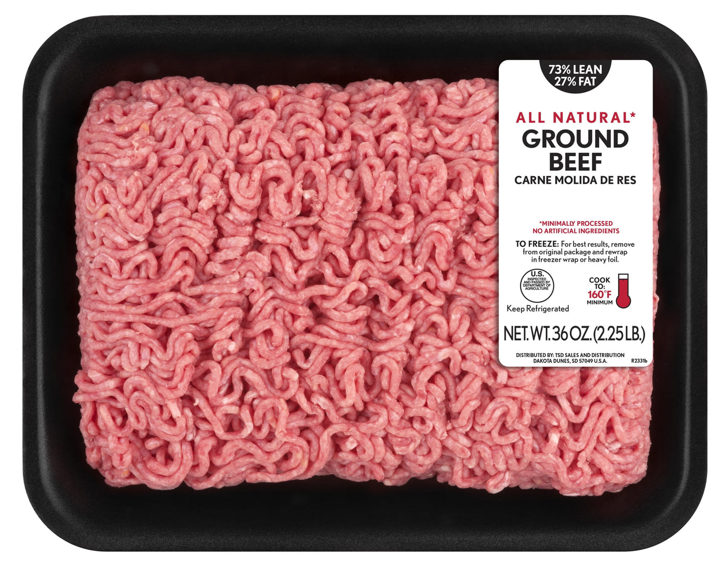 All Natural* 73% Lean/27% Fat Ground Beef, 2.25 lb Tray