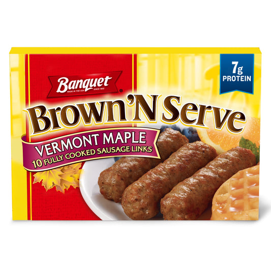 Banquet Brown 'N Serve Fully Cooked Vermont Maple Sausage Links, 6.4 oz, 10 Count (Frozen)
