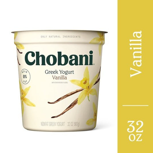 Chobani Non-Fat Greek Yogurt, Vanilla Blended 32 oz, Plastic