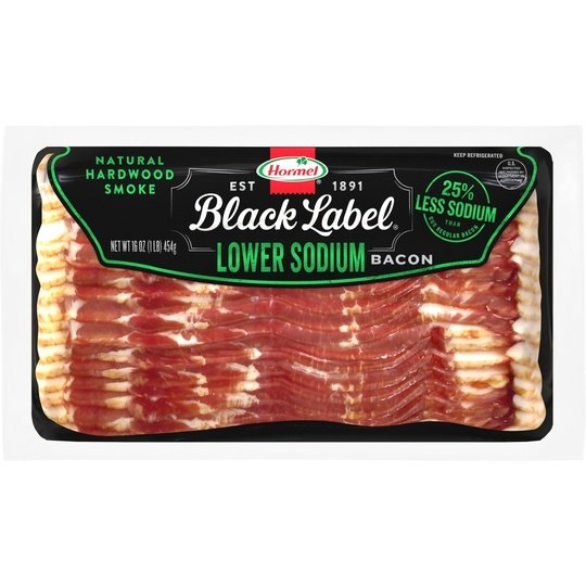 HORMEL BLACK LABEL Lower Sodium Pork Bacon, Gluten Free, 16 oz Plastic Package