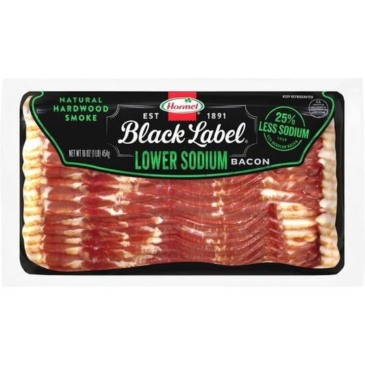 HORMEL BLACK LABEL Lower Sodium Pork Bacon, Gluten Free, 16 oz Plastic Package