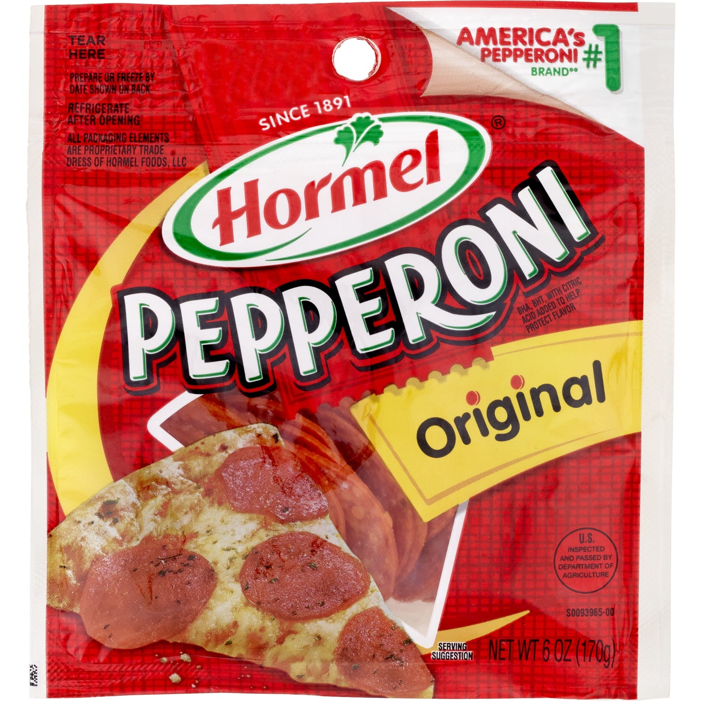 HORMEL, Pepperoni, Pizza Topping, Gluten Free, Original, 6 oz Plastic Resealable Package