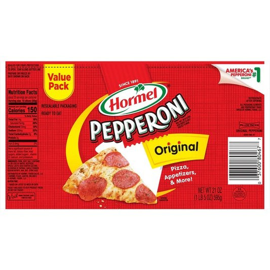 HORMEL, Pepperoni, Pizza Topping, Gluten Free, Protein Snacks, Original, Value Pack, 21 oz Resealable Plastic Package
