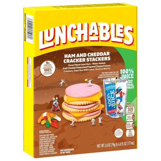 LUNCHABLES SINGLE SERVE CONVENIENCE MEALS 100% Juice Cracker Stacker Ham & Cheddar
