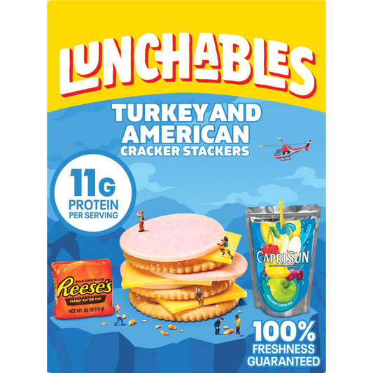 Lunchables Turkey & American Cheese Cracker Stackers Kids Lunch Meal Kit, 8.9 oz Box