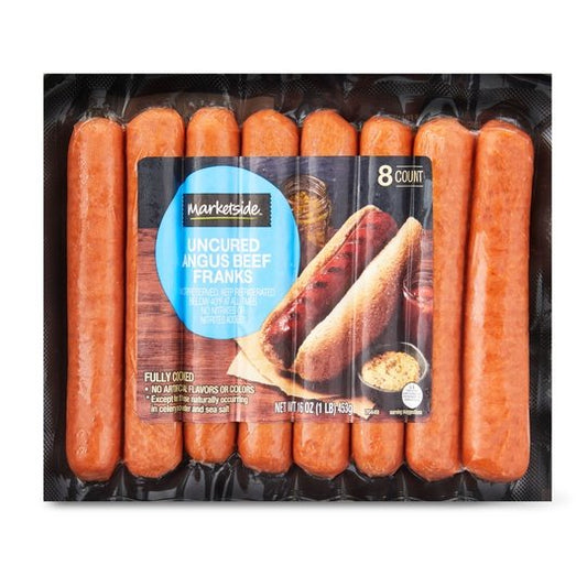 Marketside Fully Cooked Uncured Angus Beef Franks, 16oz, 8 Count, (Refrigerated), Plastic Film
