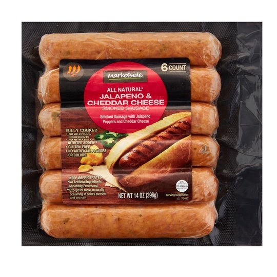 Marketside Jalapeno Cheddar Cheese Pork Smoked Sausage 14oz 6 Count Refrigerated Plastic Film