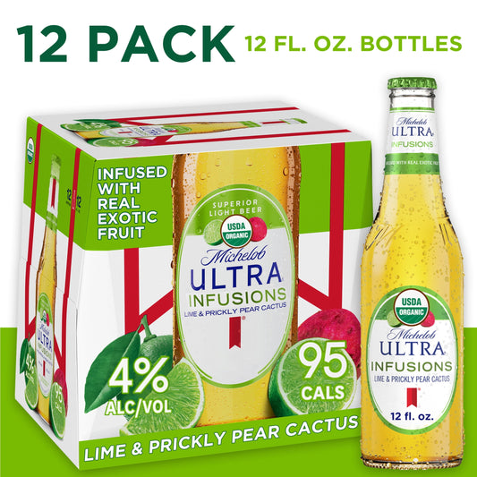 Michelob ULTRA Infusions Lime & Prickly Pear Domestic Beer, 12 Pack, 12 fl oz Bottles, 4% ABV