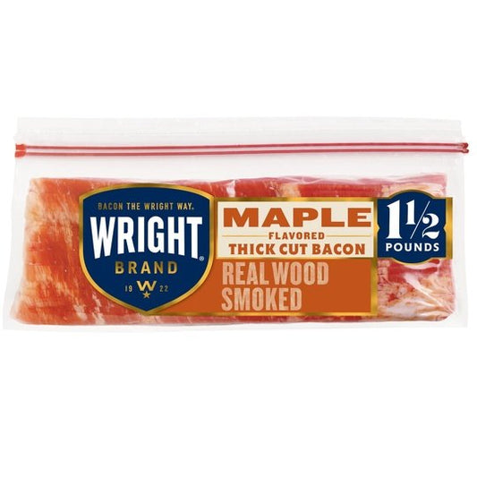 Wright Brand Thick Sliced Hickory Smoked Maple Bacon, 1.5 lb