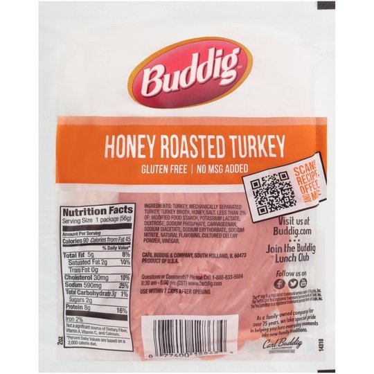 Carl Buddig Gluten Free  Honey Roasted Turkey Breast Plastic Pouch, 2 oz
