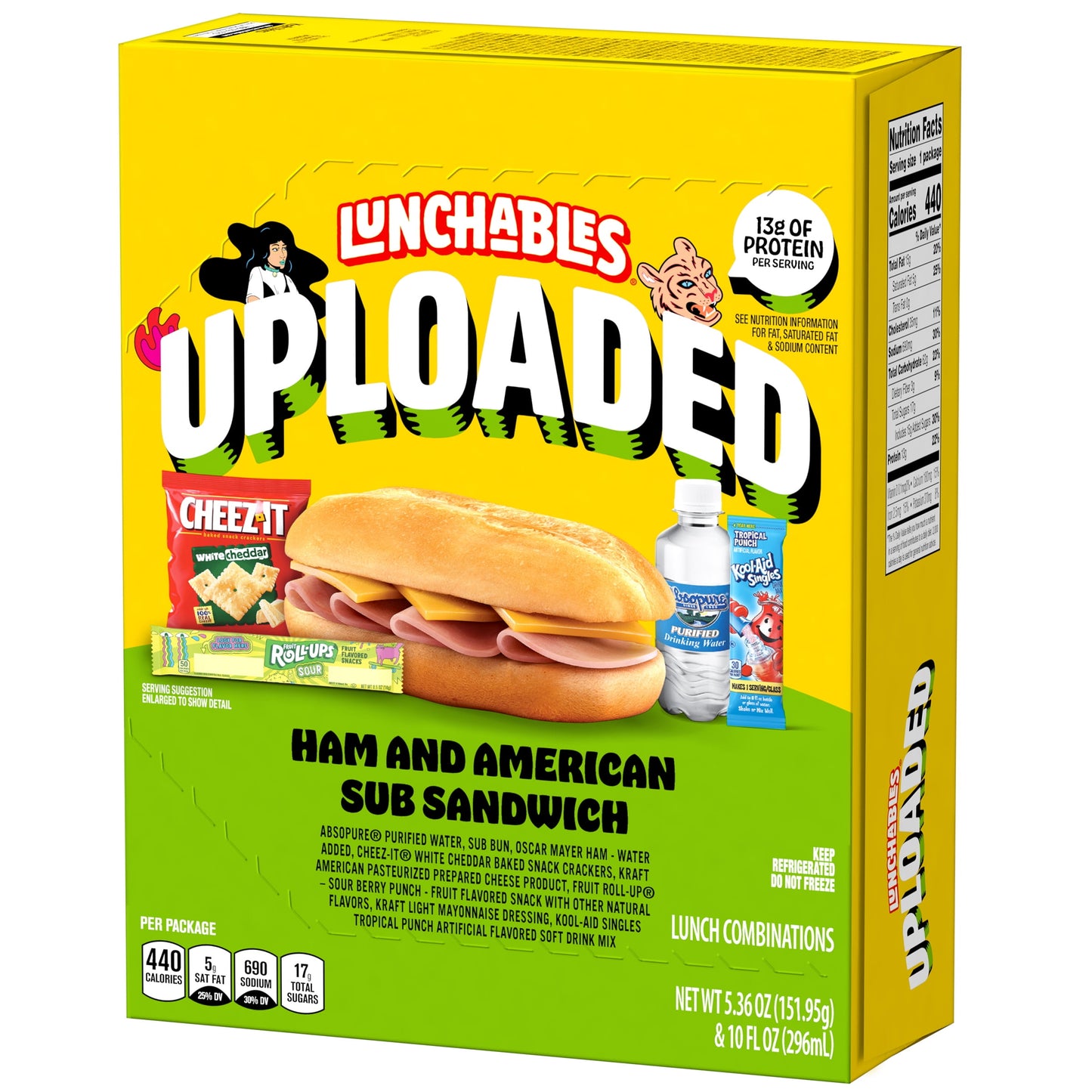 Lunchables Uploaded Ham and American Sub Sandwich Kids Lunch Meal Kit, 15.36 Oz Box