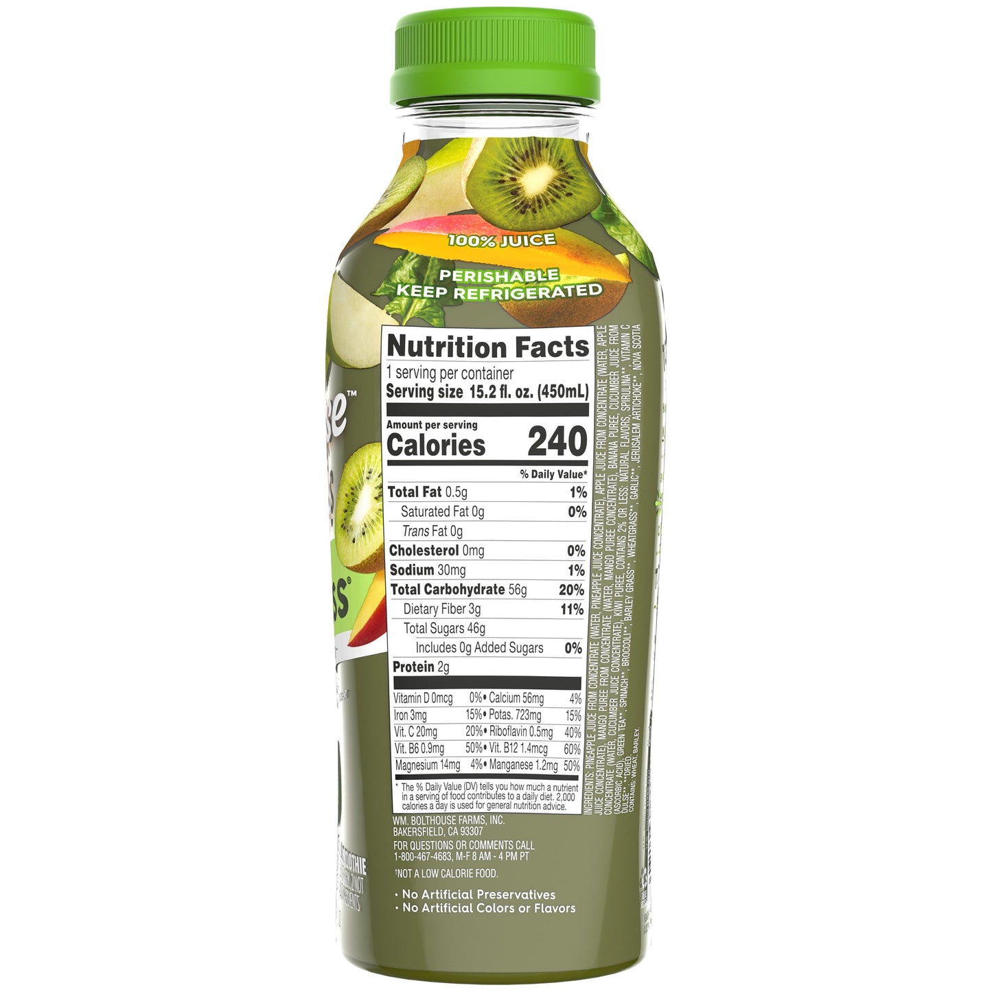 Bolthouse Farms Fruit Juice Smoothie, Green Goodness, 15.2 fl. oz. Bottle