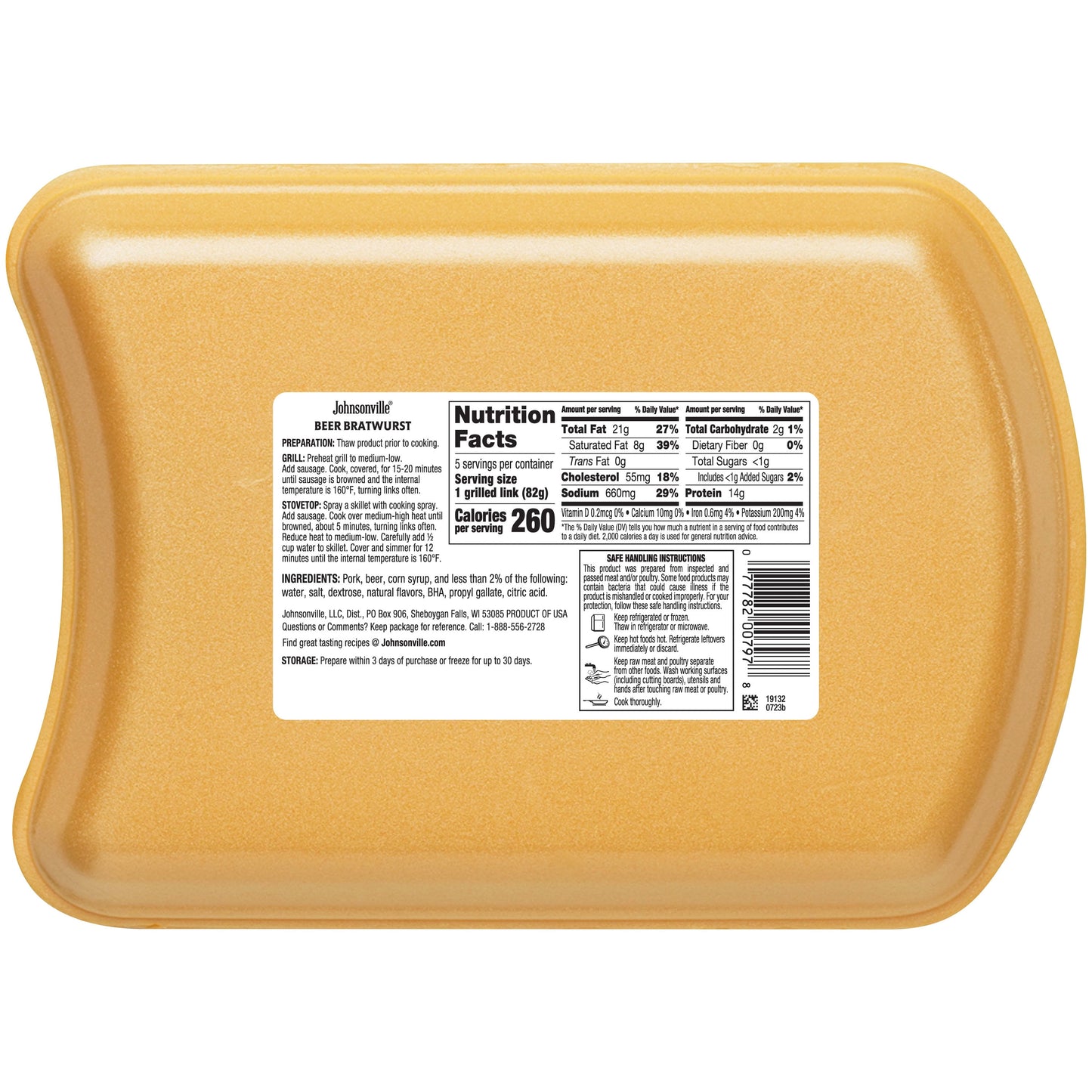 Johnsonville Brats Beer Pork Bratwurst Links, 19 oz, 5 Count Tray