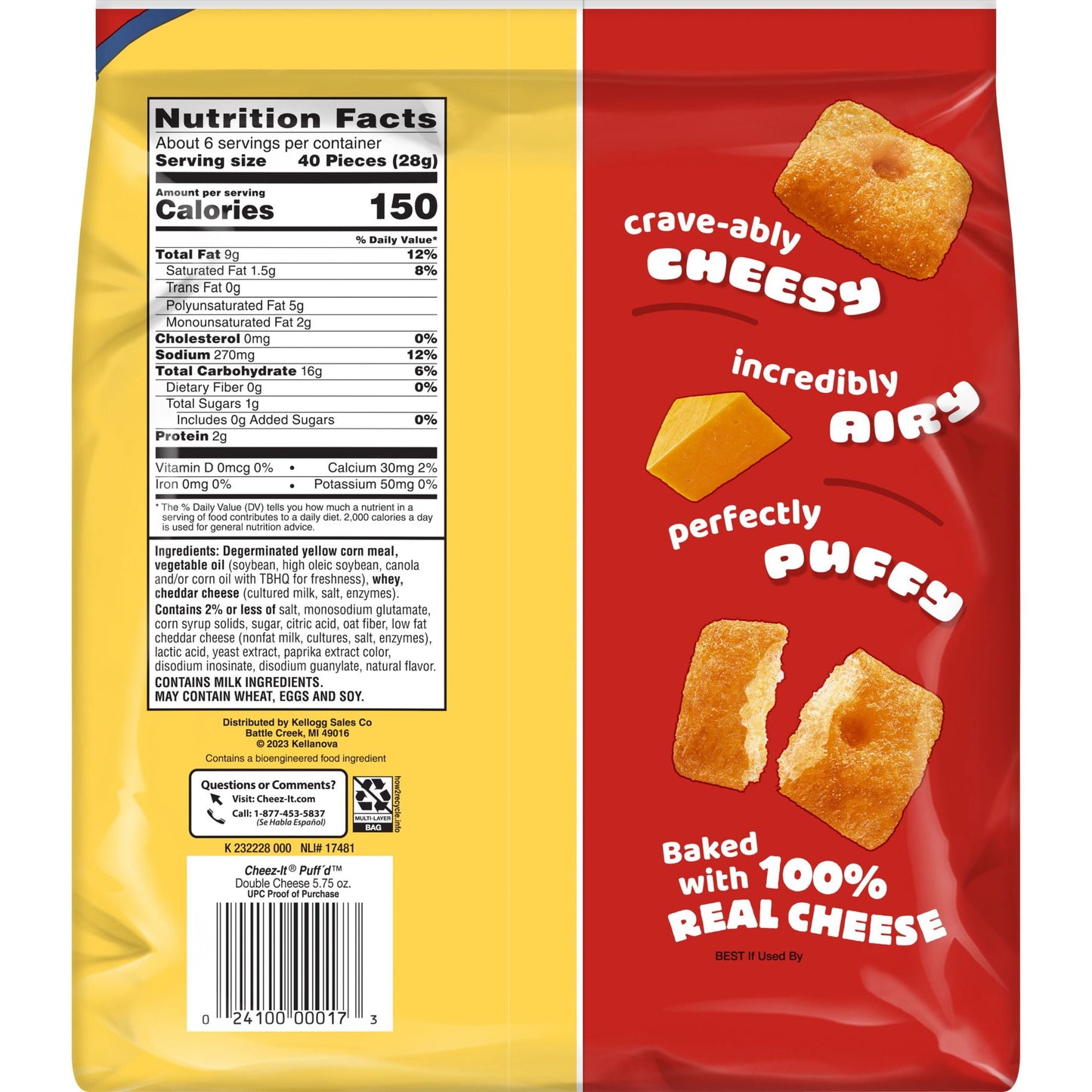 Cheez-It Puff'd Double Cheese Cheesy Baked Snacks, 5.75 oz