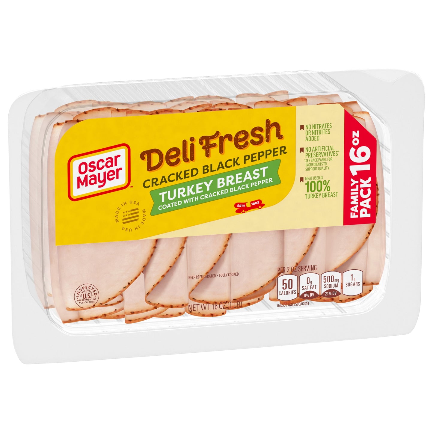 Oscar Mayer Deli Fresh Cracked Black Pepper Sliced Turkey Breast Deli Lunch Meat Family Size, 16 oz Package