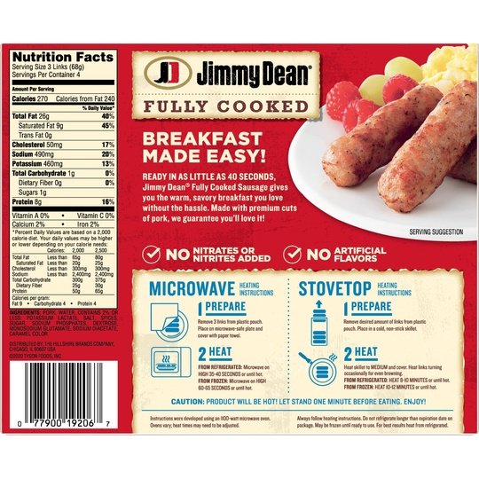 Jimmy Dean Fully Cooked Original Pork Sausage Links, 9.6 oz, 12 Count