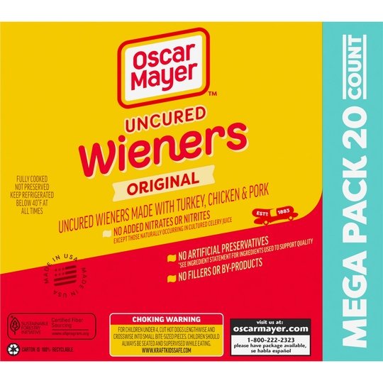 Oscar Mayer Wieners Uncured Original Hot Dogs Mega Pack, 20 Ct Box