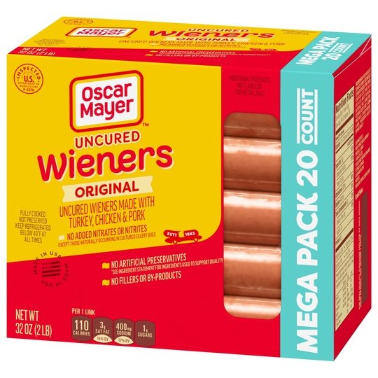 Oscar Mayer Wieners Uncured Original Hot Dogs Mega Pack, 20 Ct Box