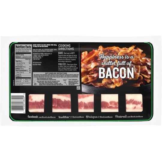 HORMEL BLACK LABEL Lower Sodium Pork Bacon, Gluten Free, 16 oz Plastic Package