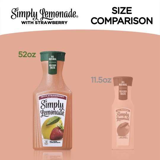 Simply Non GMO All Natural Strawberry Lemonade Juice, 52 fl oz Bottle