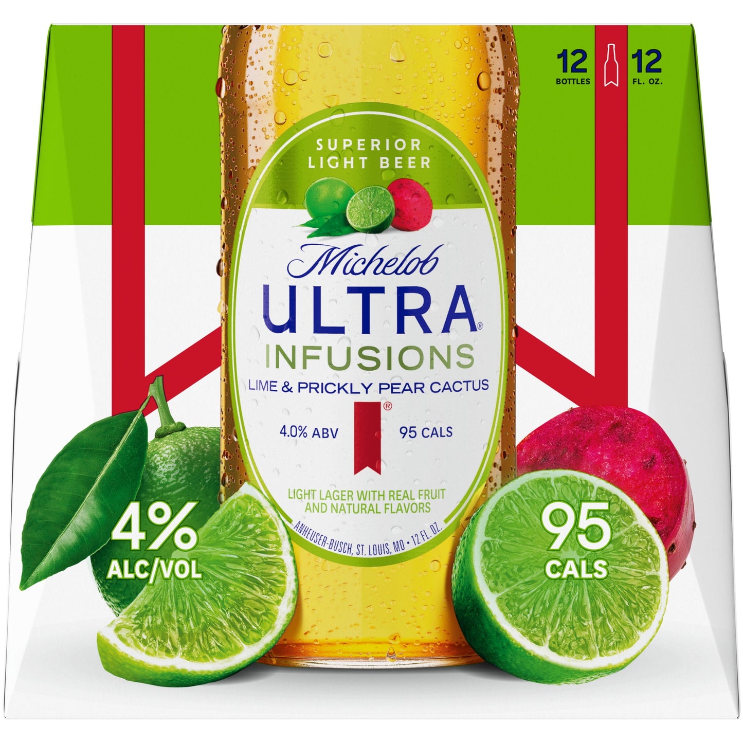 Michelob ULTRA Infusions Lime & Prickly Pear Domestic Beer, 12 Pack, 12 fl oz Bottles, 4% ABV