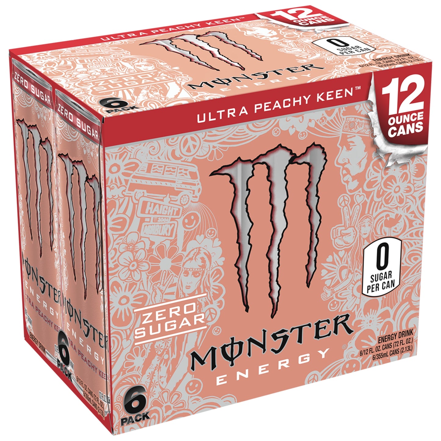 Monster Energy, Ultra Peachy Keen, Sugar Free Energy Drink, 12 fl oz, 6pk