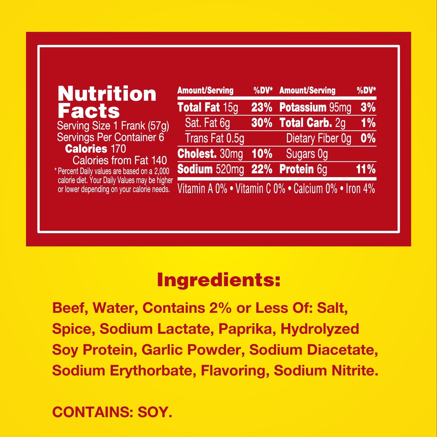 Hebrew National Kosher Bun Length Beef Franks, 12 oz, 6 Ct