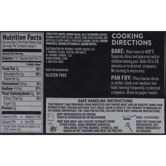 HORMEL BLACK LABEL Maple Pork Bacon, Gluten Free, 12 oz Plastic Package